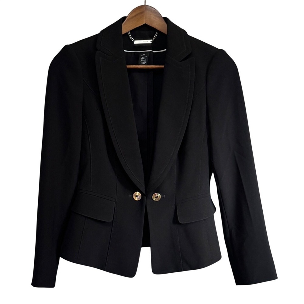 White House Black Market Blazer Womens 00 Black Excellent Peplum Gold Button